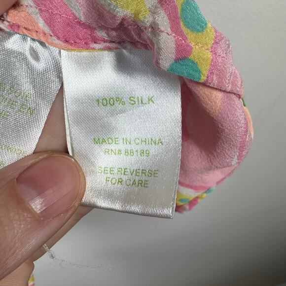Lilly Pulitzer Tank Women Size L Pink Green Flamingo 100% Silk Adjustable Straps - Picture 7 of 8